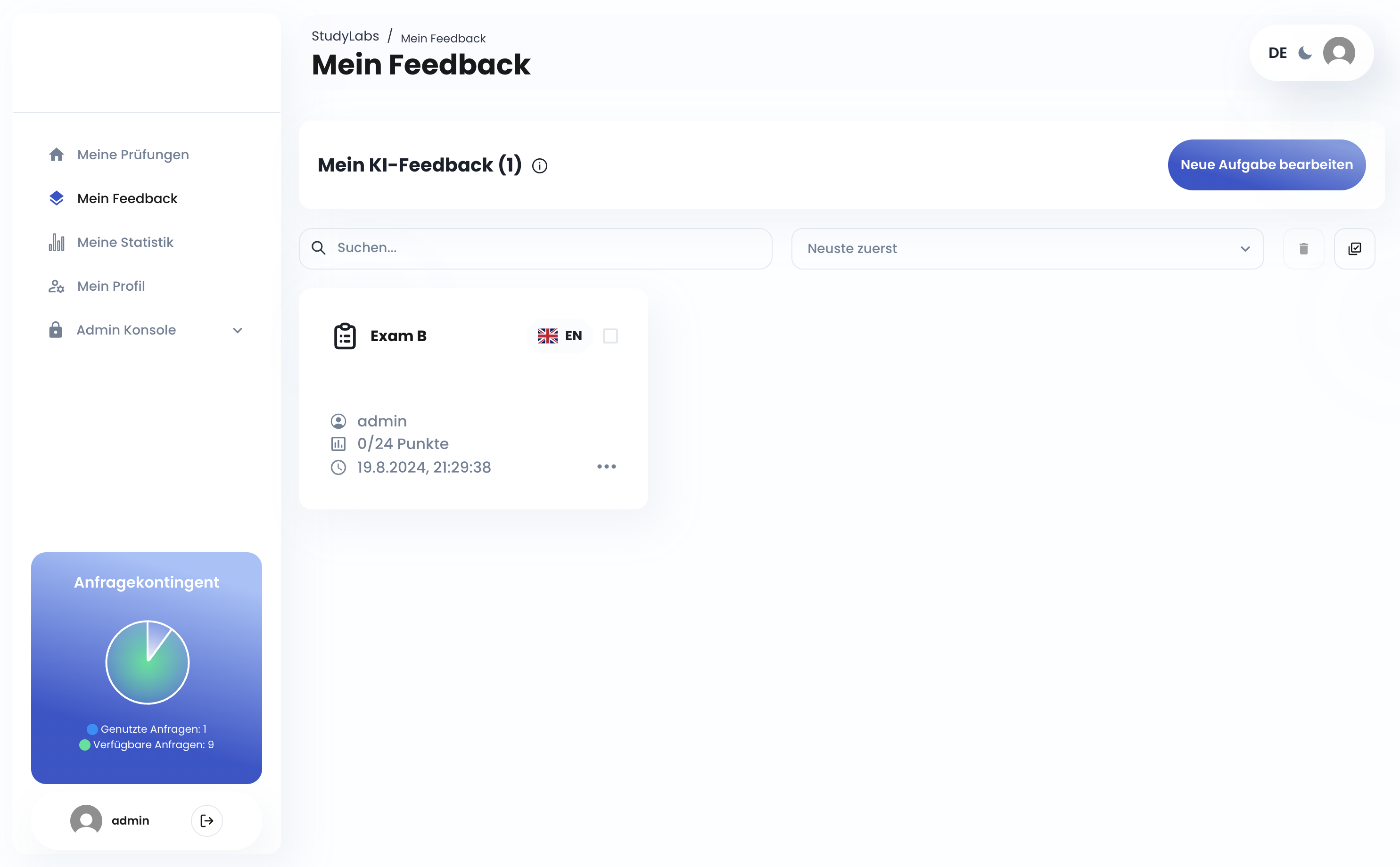 Feedback-Ansicht auf StudyLabs